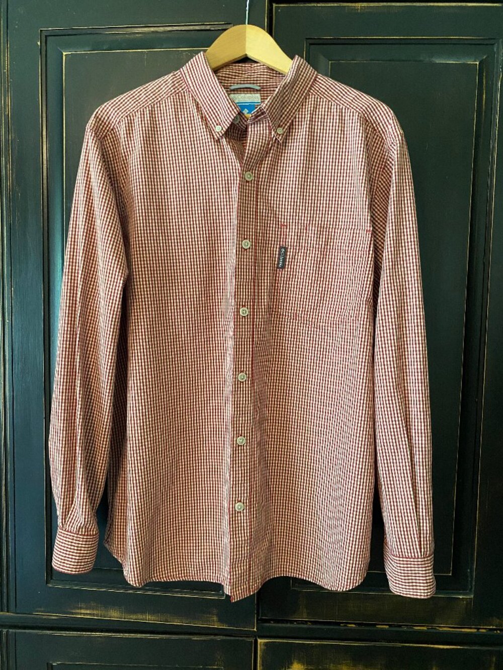 COLUMBIA Sportswear - Burgundy Cream Gingham Button Down Shirt - Size Men's L